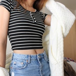 Black and white striped crop top
